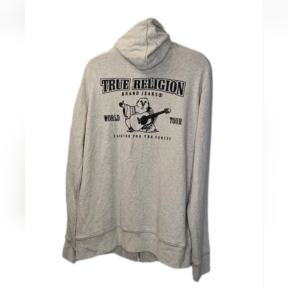 True Religion Bubha Logo Hoodie Full Zip Terry Jacket 2X Oatmeal Gray Y2K Nwt